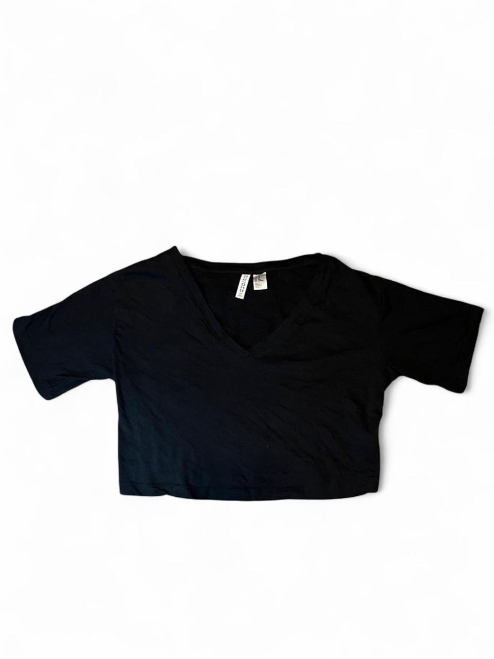 H&M Black V-Neck Short Sleeve Cropped Tee
